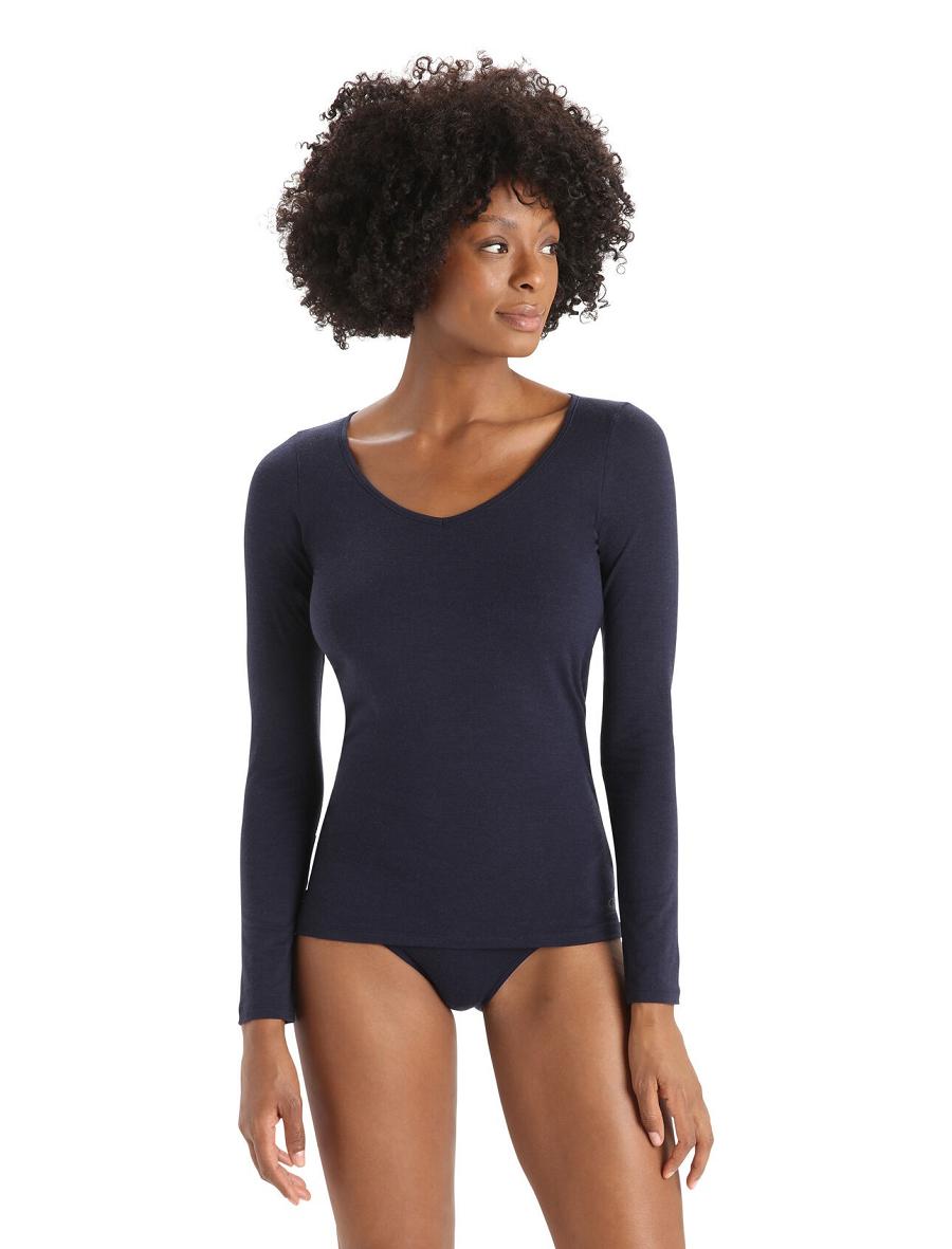 Midnight Navy Women\'s Icebreaker Merino Siren Long Sleeve Sweetheart Top Underwear | USA 1687LISH